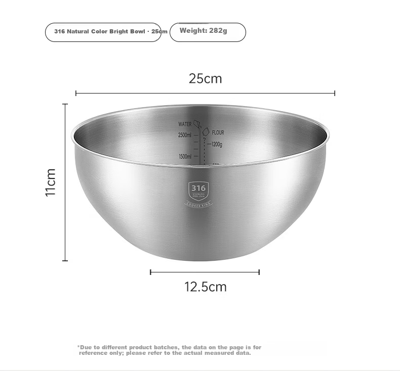 COOKER KING 316 Stainless Steel Thickened Deep Mixing Bowl 25cm Kitchen Vegetable Washing Dough Beating Salad Bowl Home Use 3