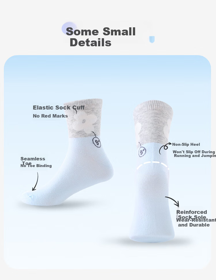 Jiusuiban Kids Socks Girls Summer Thin High Elastic Breathable Cotton Moisture-Wicking Odor-Resistant Mid-Calf Socks for Older Children 6