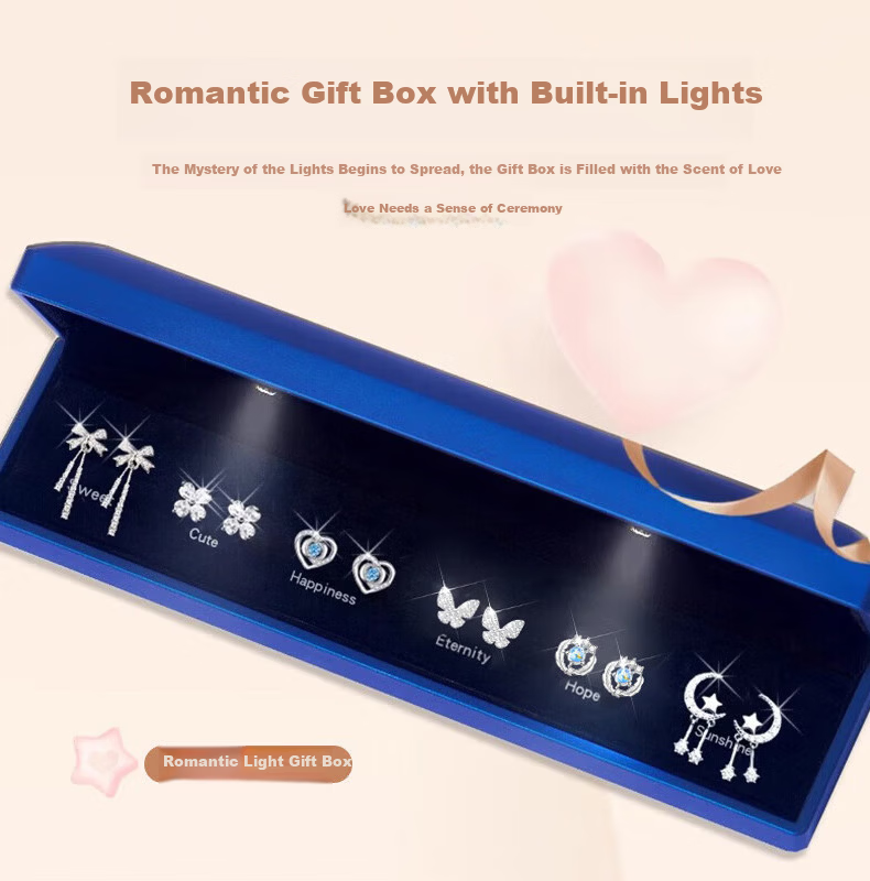 Zhoubaifu Weekly Silver Earrings for Women, Luxury Set, Stud Earrings, Birthday Gift for Girlfriend on Valentine's Day And 520 15