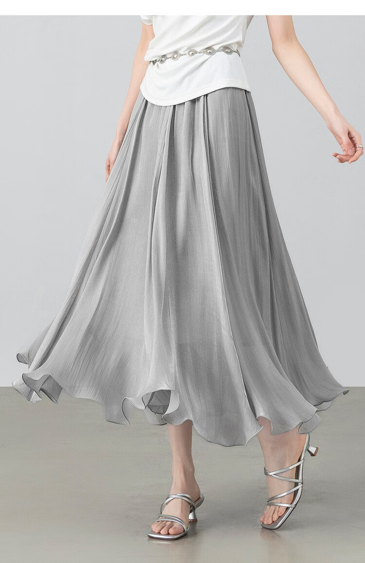 Shangdu Bila Elegant Radiant Half Skirt for Women Summer Soft Style Slimming A-Line Skirt Lightweight Draped Elastic Waist Flared Skirt 26