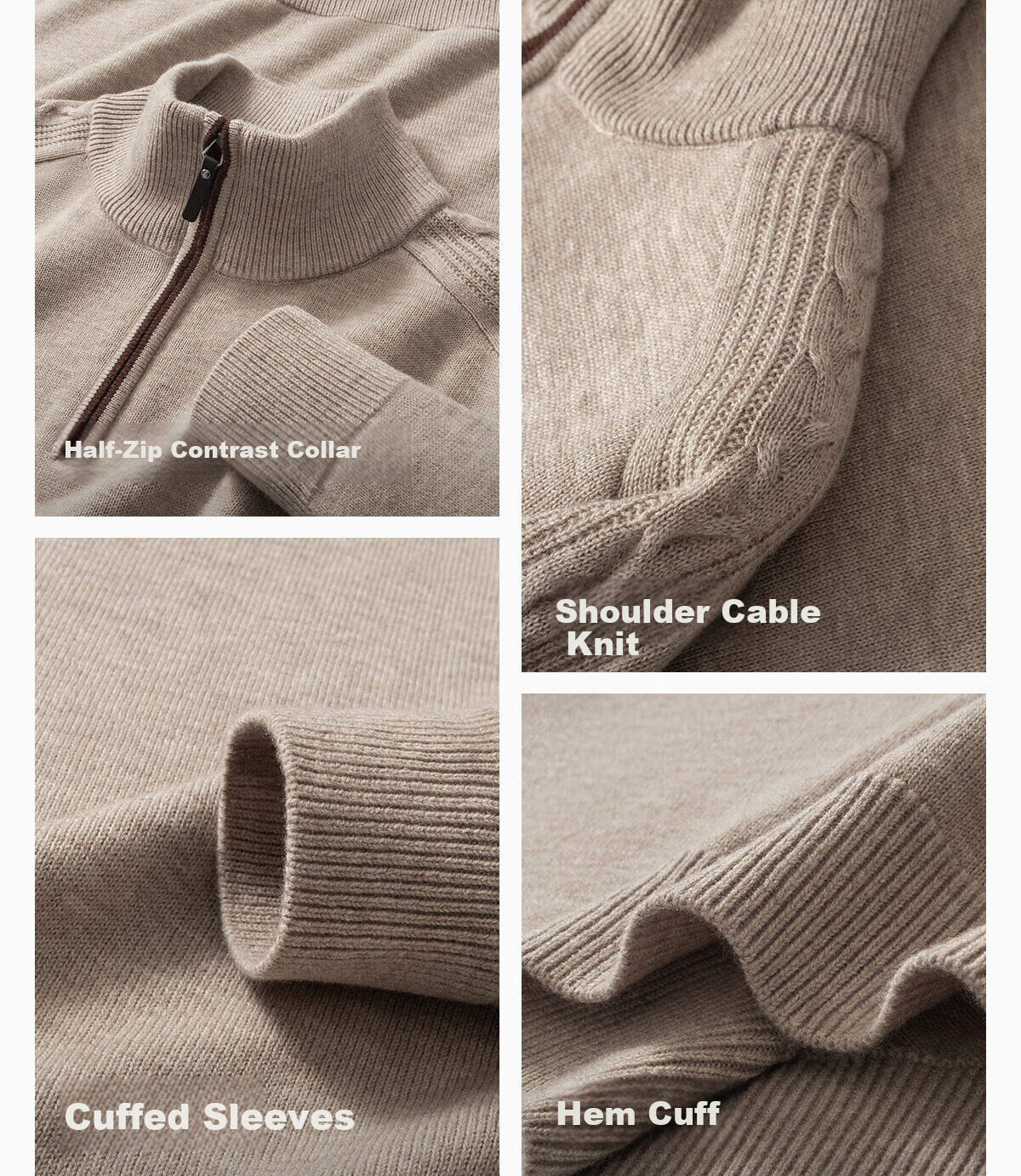 Hodo Heavyweight 100% Wool Men's Casual Half-Zip Thick Cable Knit Sweater 4
