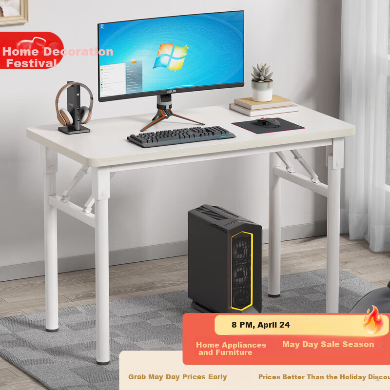 Anerya No-Installation Computer Desk Foldable Gaming Desk Study Office Desk Bedside Writing Desk 80cm