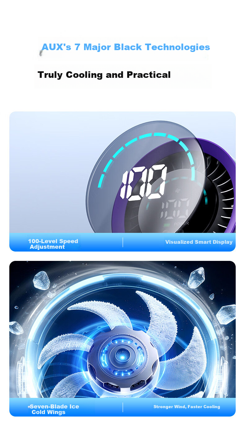 AUX Heavy-Duty New Desktop Cooling Small Portable Electric Fan Silent Digital Display Desktop Air Conditioner Circulation Fan Office Student Dormitory Long Battery Life USB Charging 4
