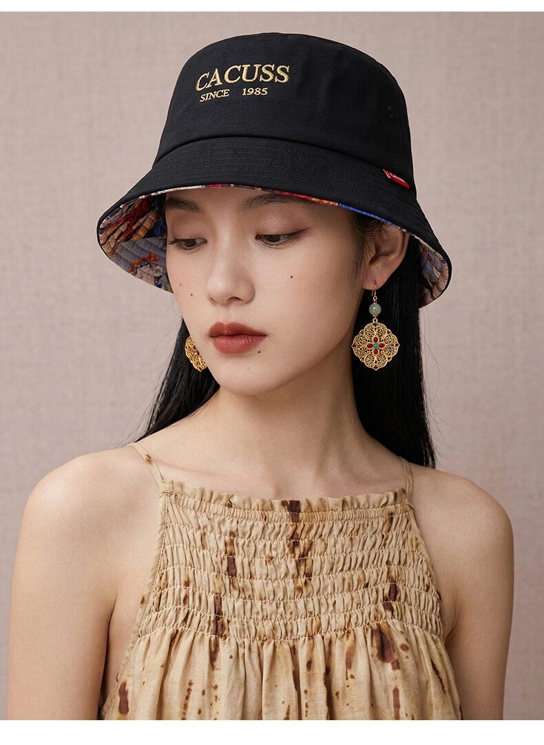 CACUSS Unisex Cotton Bucket Hat Four-Season Sun Protection Outdoor Wide Brim Fashion Fisherman Hat Autumn Black Medium 16