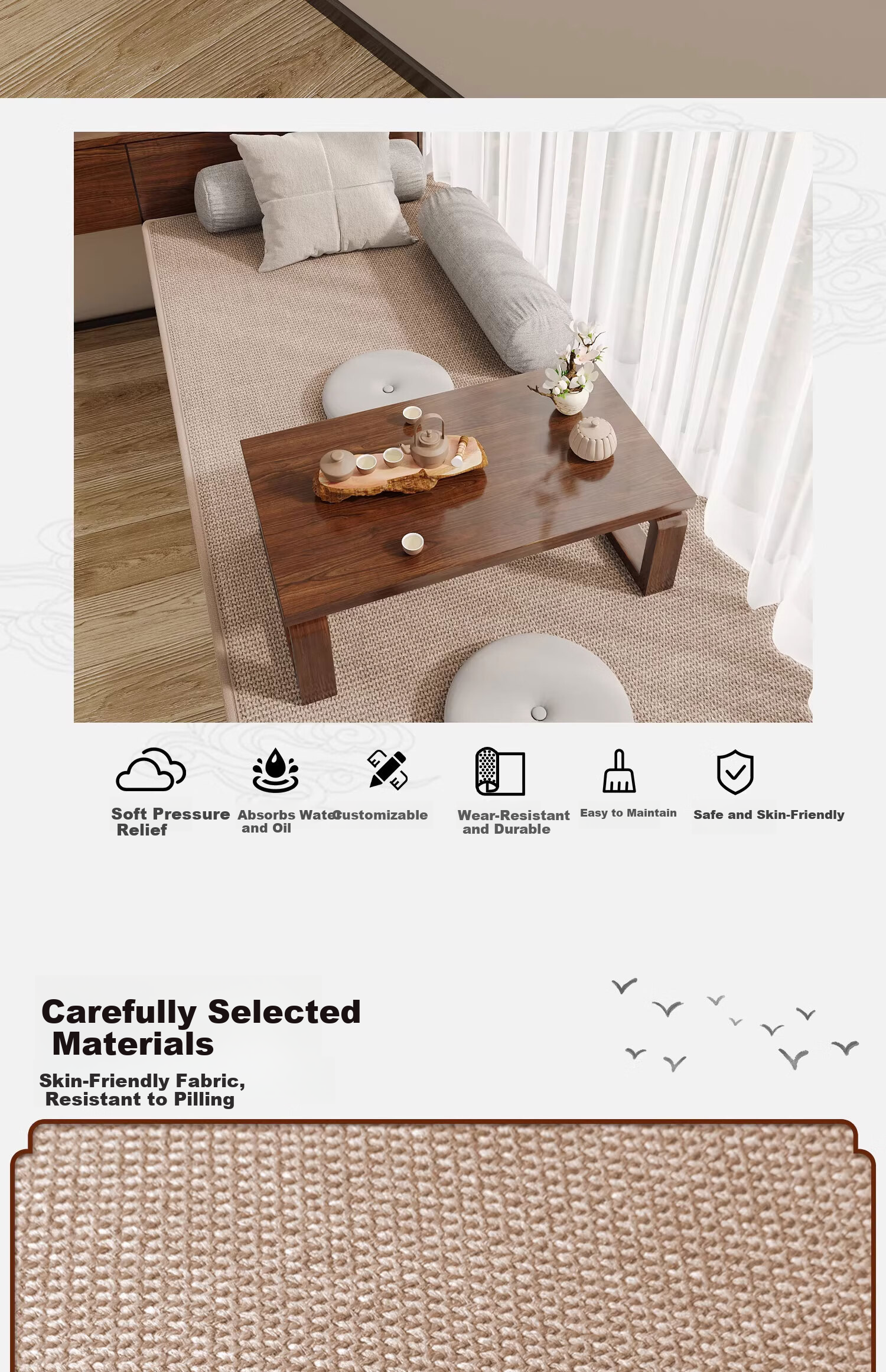 Qiqi Home Bay Window Cushion Window Sill Pad Japanese Style Simple Cotton Linen Cooling Mat Four Seasons Universal Non-Slip Custom Bedroom Balcony Seat Cushion 1