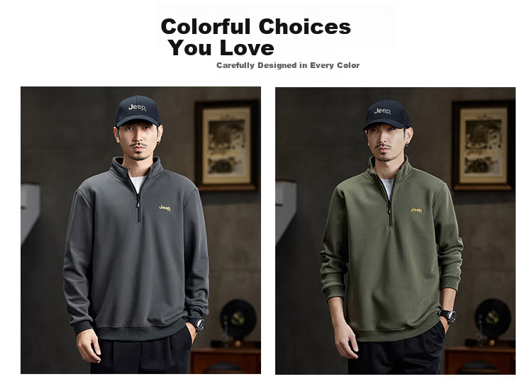 JEEP High-End Stand-Collar Sweatshirt for Men, Spring And Autumn 2026, Loose-Fitting Sports Polo Shirt with Collar, Long-Sleeve T-Shirt Top for Me 3