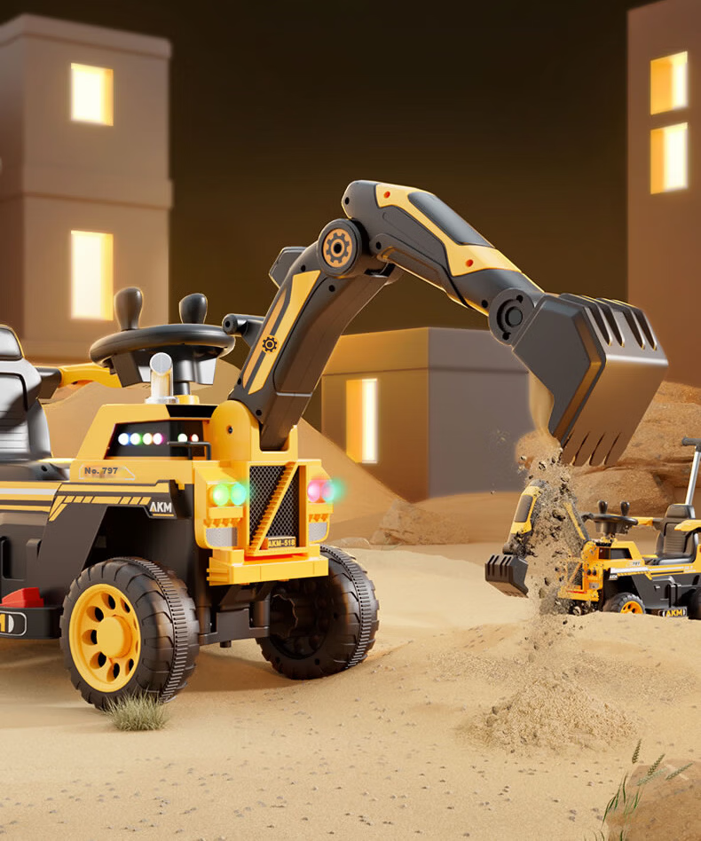 Feige Children's Electric Excavator Ride-On Toy Car for Kids Ages 1-8 Large Battery-Powered Digging Vehicle for Boys and Toddlers 2
