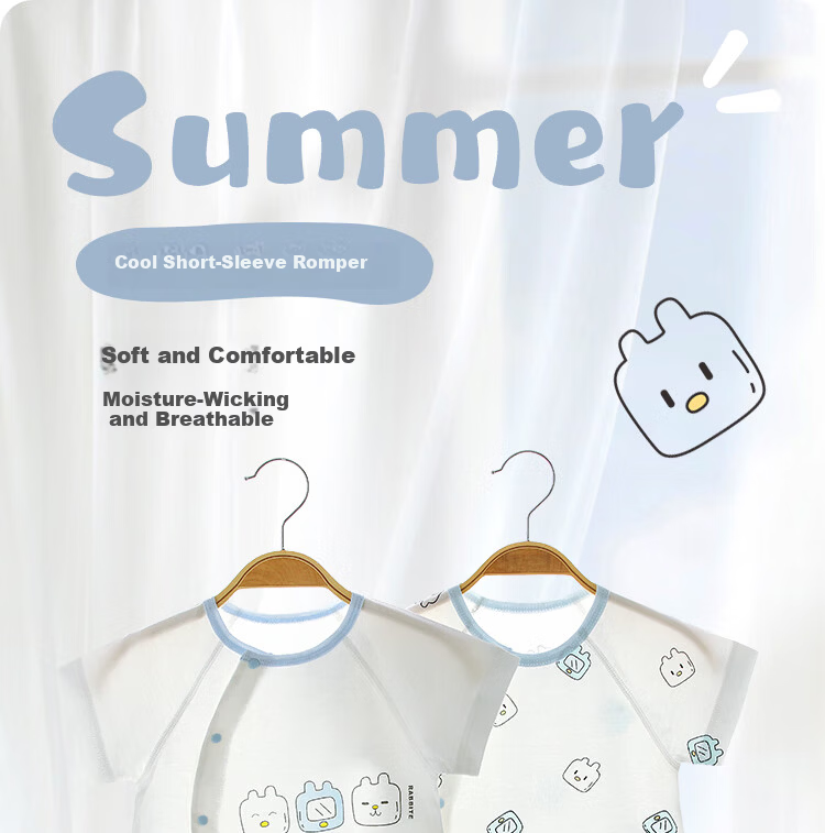 Qiaojiaoya Baby Clothes, Newborn Summer Thin Romper, Class A Pure Cotton, Full Moon Infant Crawling Suit, Summer Pajamas 1