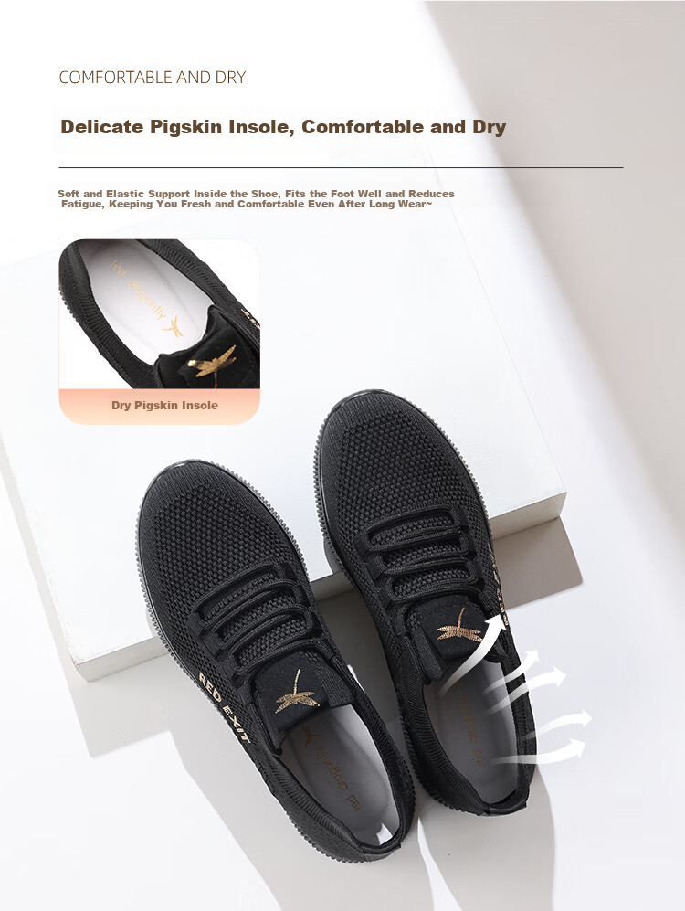 Red Dragonfly Women's Mesh Breathable Soft Sole Running Shoes Lightweight Shock Absorption Casual Sports Shoes WTB161111 Black Gold Size 36 4