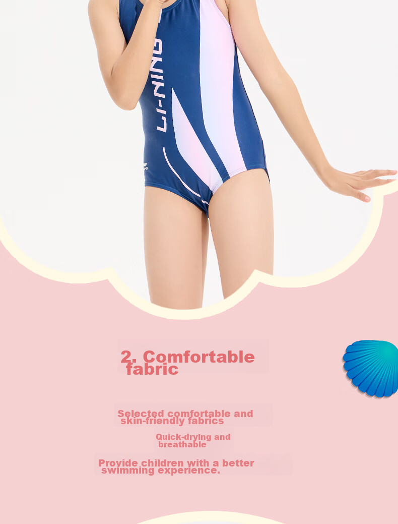 Li-Ning Children's Swimsuit, Girls' One-Piece Triangle Training Swimwear, Sports Competitive Quick-Dry Swimwear 010, Navy Blue, Size 120 6