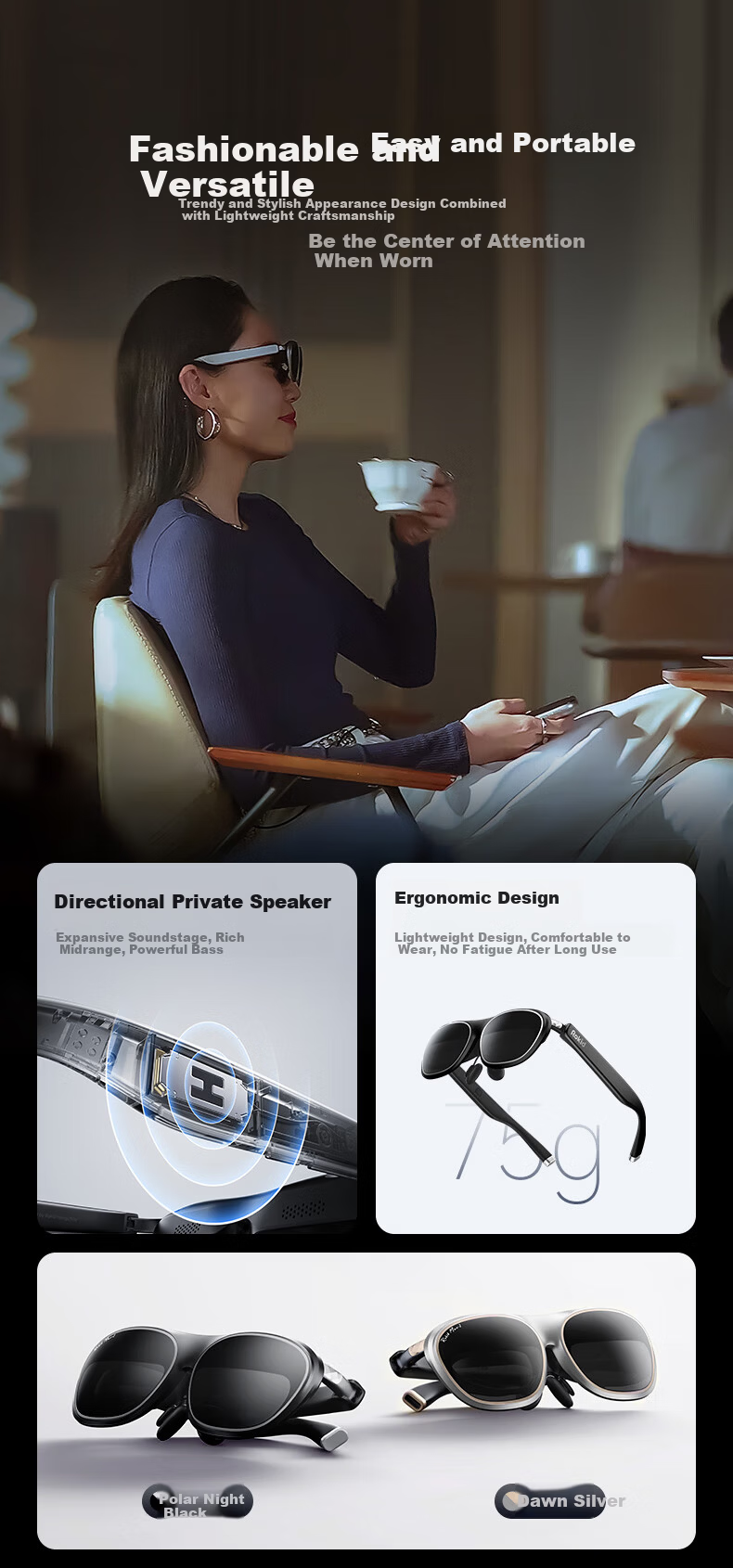ROKID AR Lite Smart Glasses AR Glasses AI Smart Large Screen Entertainment Giant Screen Viewing Non-VR Rokid Smart Glasses Max2 Standalone Silver 15