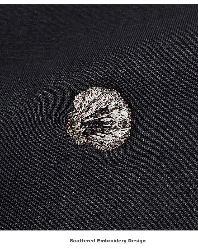 Dancing with Wolves [Fleece Lined Warmth] Autumn Winter Embroidered Round Neck Thickened Men's Sweatshirt 001 Black 175 17