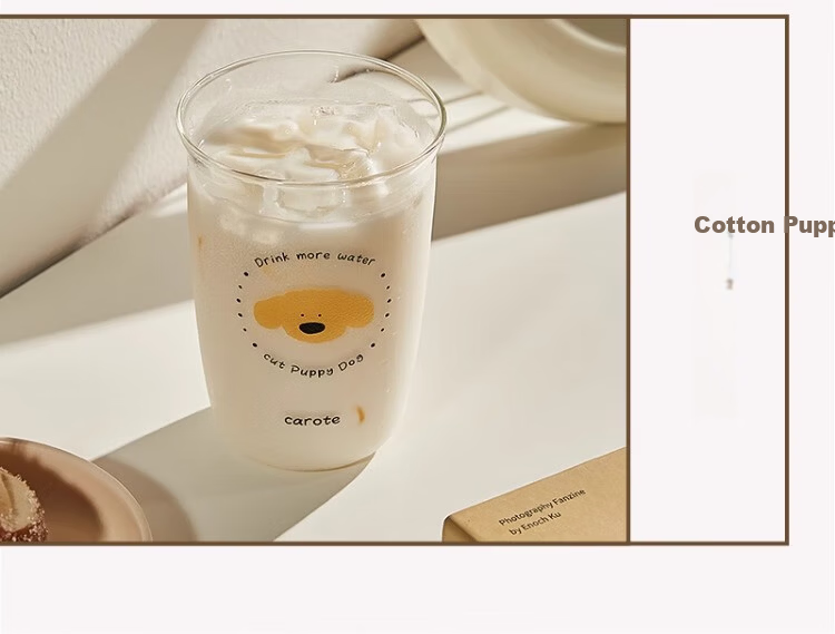 Carrot High Borosilicate Glass Cup Tea Juice Milk Coffee Cup High Aesthetic Home Use Heat Resistant Cotton Puppy 500ml 12