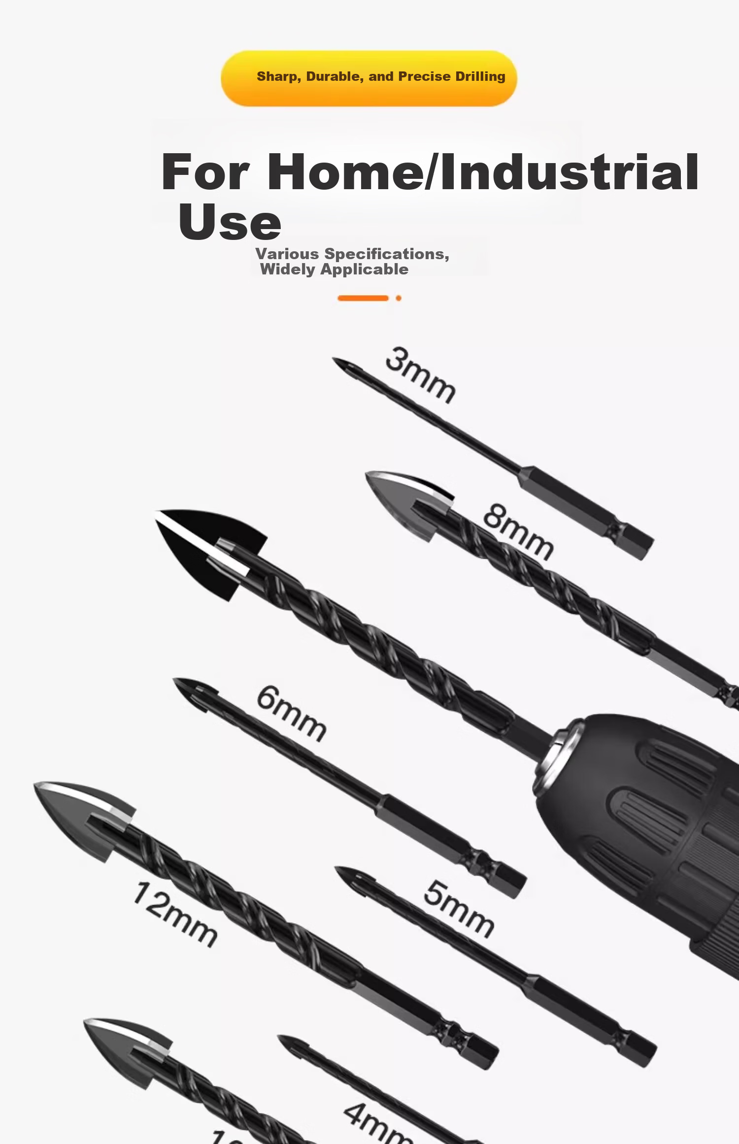 HUHAO Ceramic Tile Drill Bit with Hexagonal Shank, Cross-Shaped Triangle Drill, Impact Four-Blade King Drill for Concrete, Tiles, And Glass 12