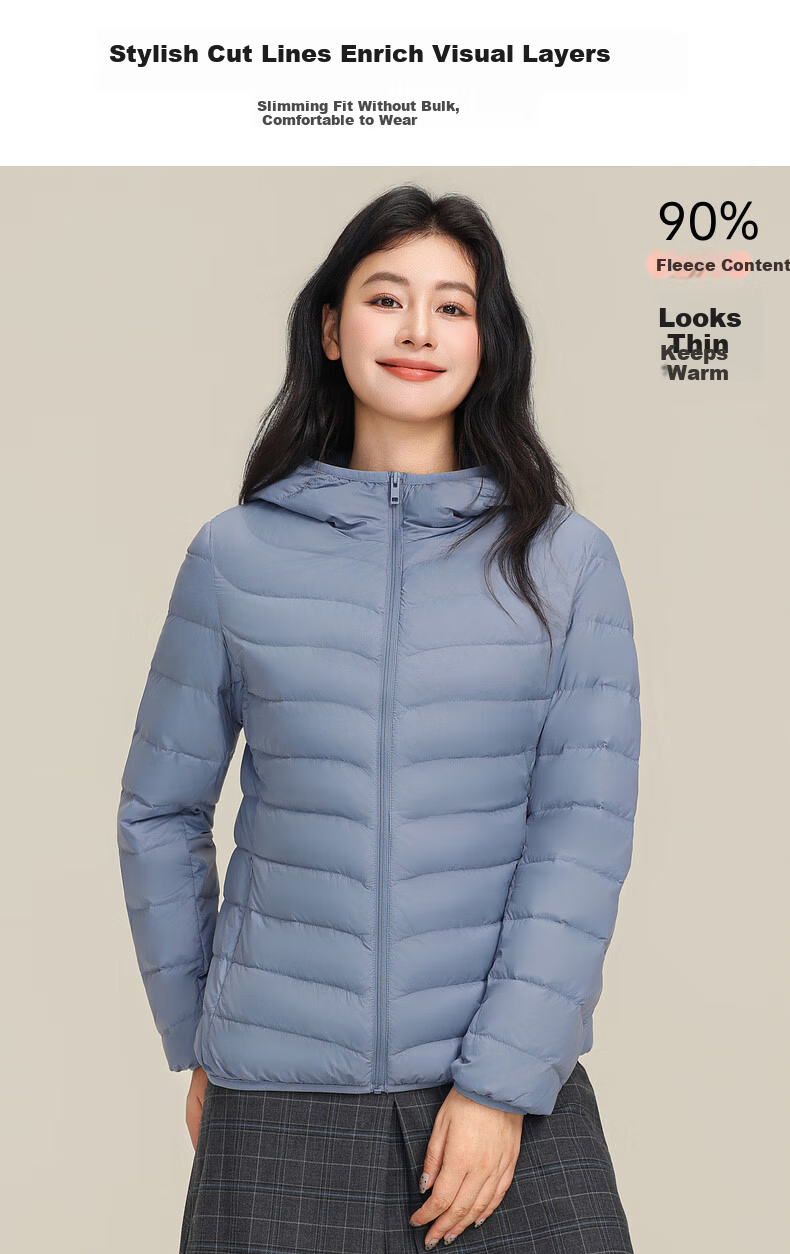YAYA Lightweight Women's Down Jacket Warm Fashion Slim Short Duck Down Autumn Winter Hooded Lightweight Coat 3
