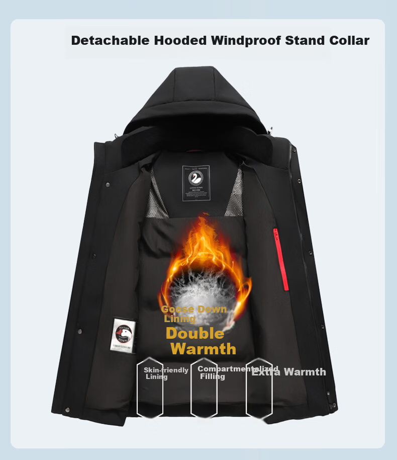 Yalu [90% Goose Down] Men's Short Down Jacket with Detachable Hood Thickened Warm Casual Business Autumn Winter Coat 4