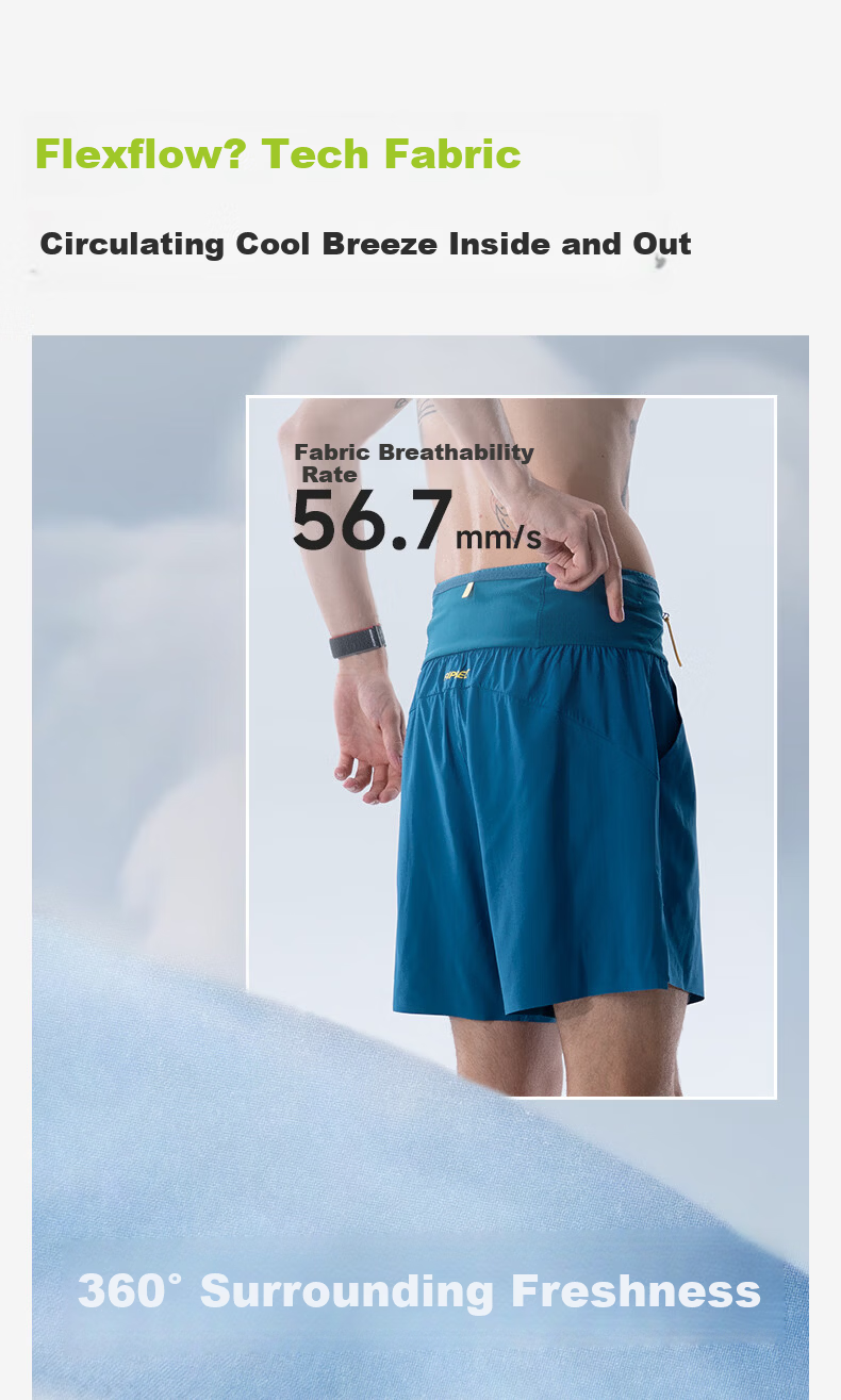 Feibit Air Pants 4.0 Men's Waist Bag Shorts Breathable Running Sports Pants 5-Inch Quick-Dry Lake Blue L 6