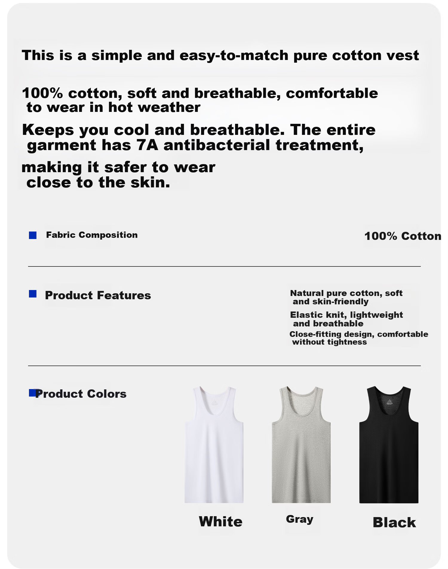 Yalu Pure Cotton Men's Tank Top Racerback Sports Fitness Sweat-Absorbing Breathable Loose Sleeveless Undershirt 2