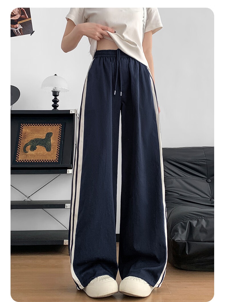 Borui Two-Strap Summer Thin Quick-Dry Sports Pants for Women 2026 New Casual Jogger Cargo Pants Navy Blue 15