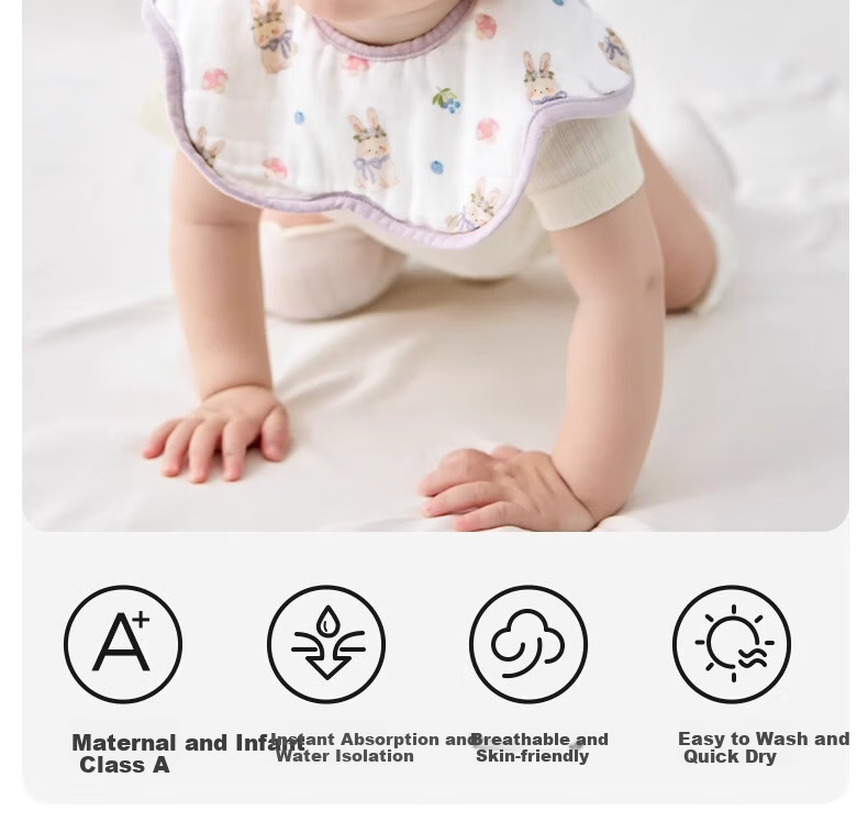 Niduoxiong Newborn Baby Waterproof Bib A-Class Petal Feeding Bib Pure Cotton Gauze Baby Eating Bib 3