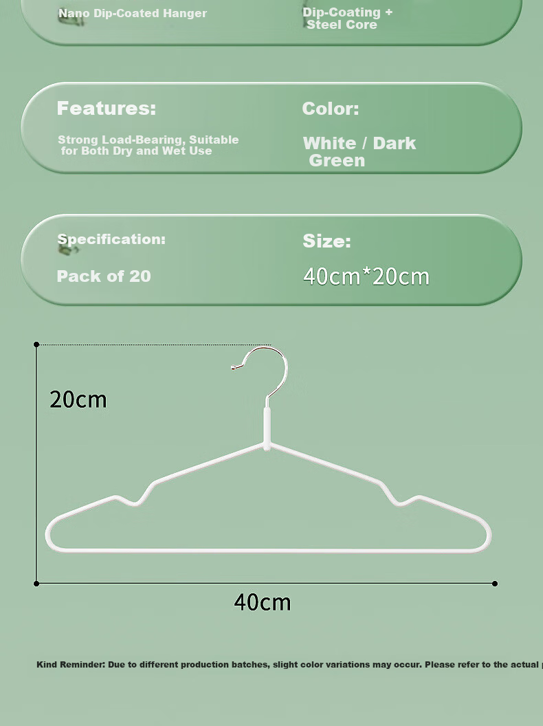 Grace Non-Slip No-Marking Clothes Hangers, Thickened and Widened Large Adult Household Clothes Hangers, 20-Pack 12
