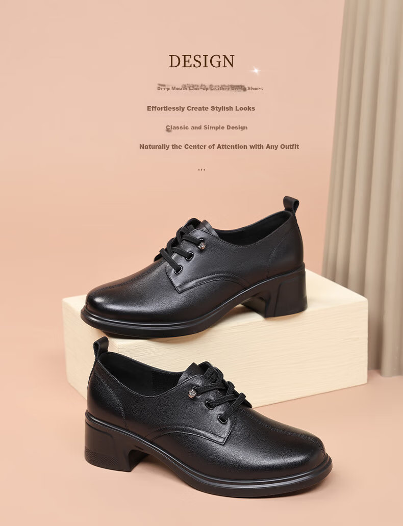 Red Dragonfly Women's Single Shoes First Layer Cowhide Small Leather Shoes British Casual Commuter Chunky Heel WTB152651 Black Size 36 2