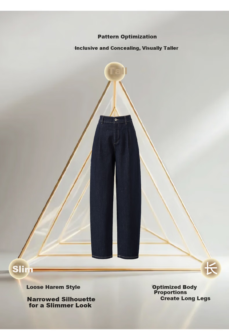 ESE-Y Women's Dark Blue Wide-Leg Denim Jeans 2026 Spring New Slim High-Waist Casual Curved Pants Size 26 4