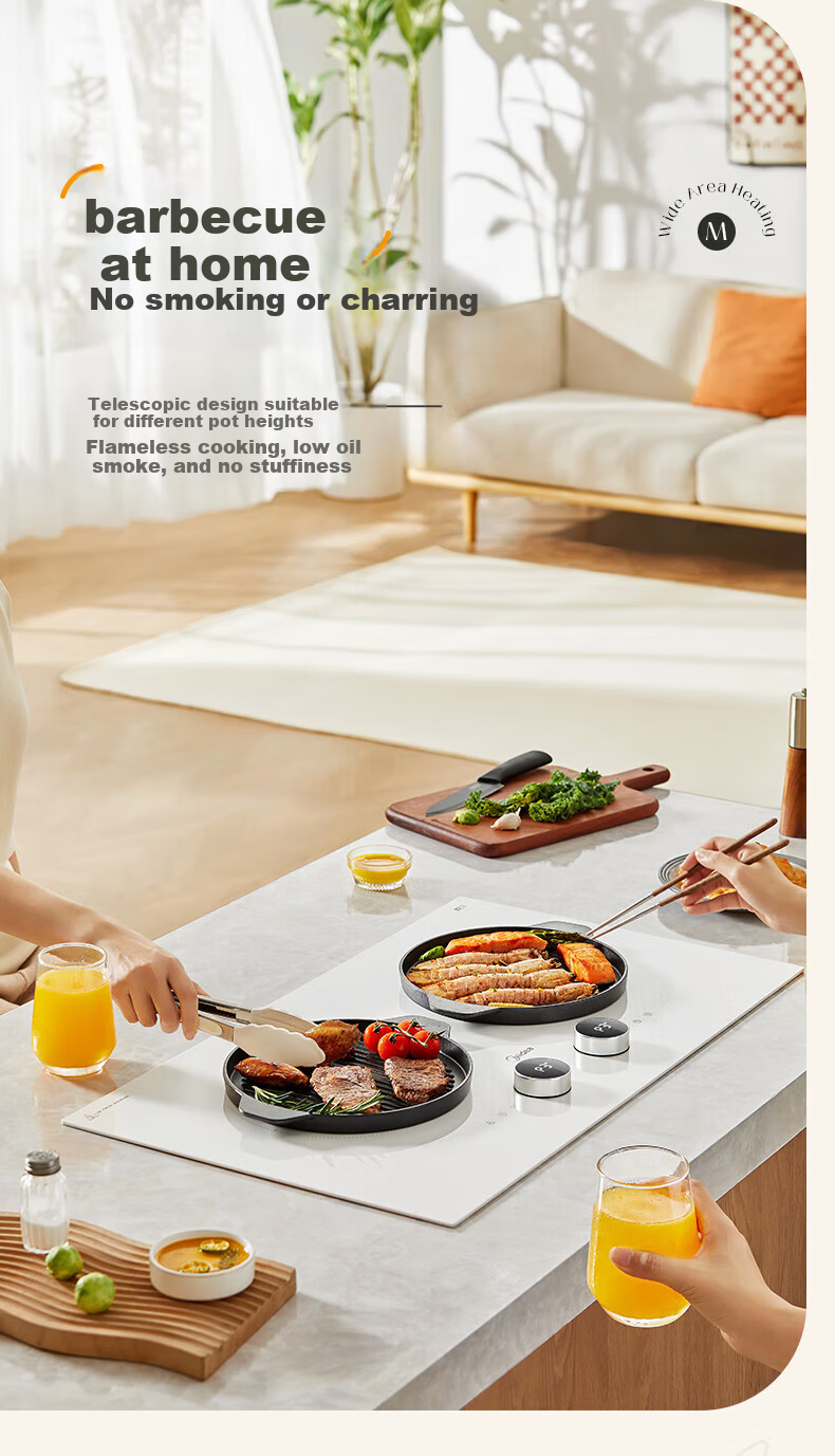 Midea Induction Cooker Double Burner Built-in High Power 3500W Ultra-thin Countertop and Built-in Multifunction Touch Control Holographic Knob DZ35CC11Z 8