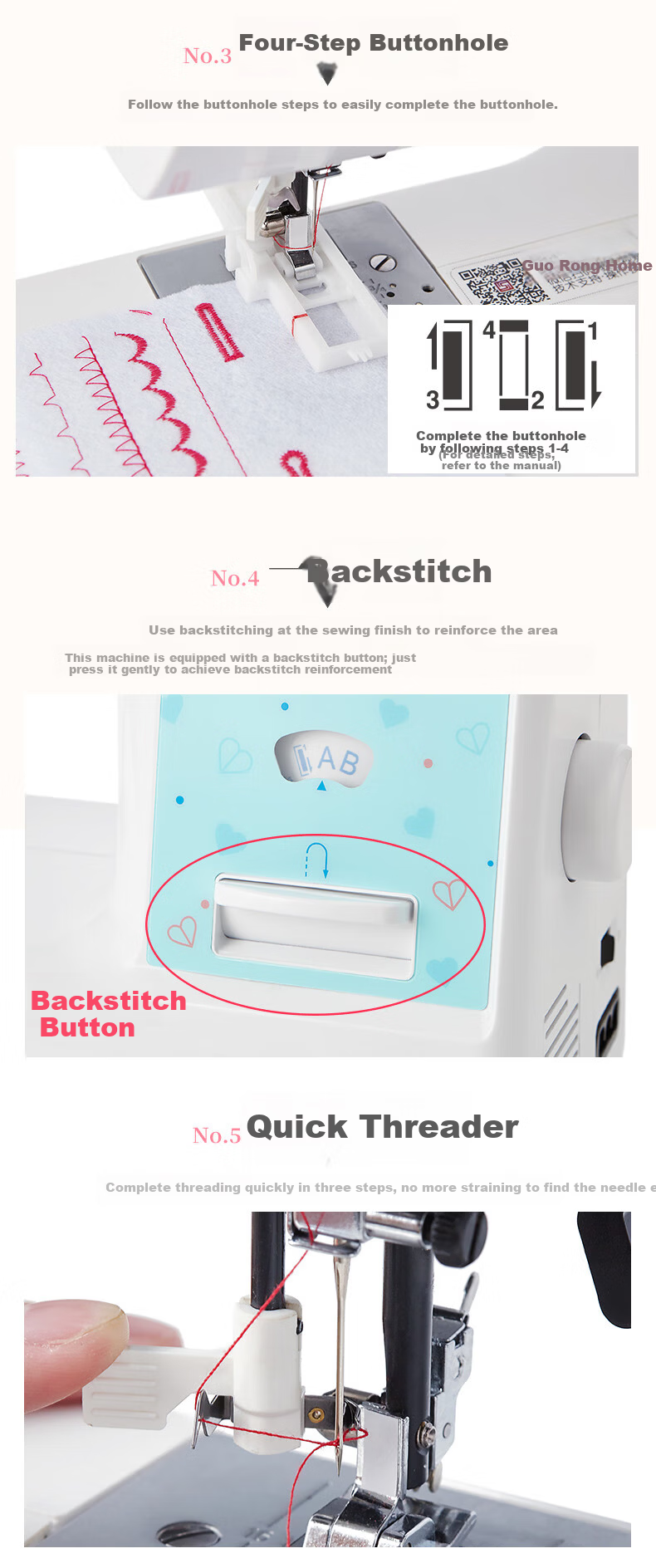 BUTTERFLY JH7523 Advanced Multifunctional Electric Household Sewing Machine with Belt Stitching, Reinforced Thick Fabric Feeding, and Buttonhole Locking 6