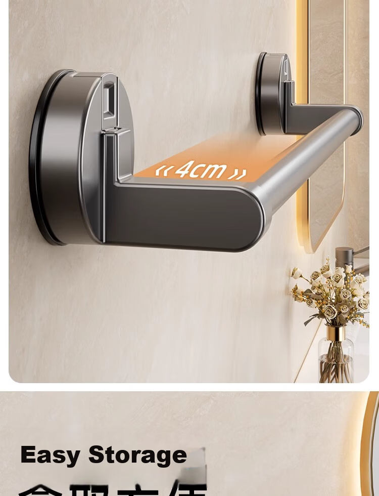 Xinpei Suction Cup Towel Rack Bathroom Storage Shelf No-Drill Towel Bar Slipper Rack Single Rod Wall-Mounted Organizer 10