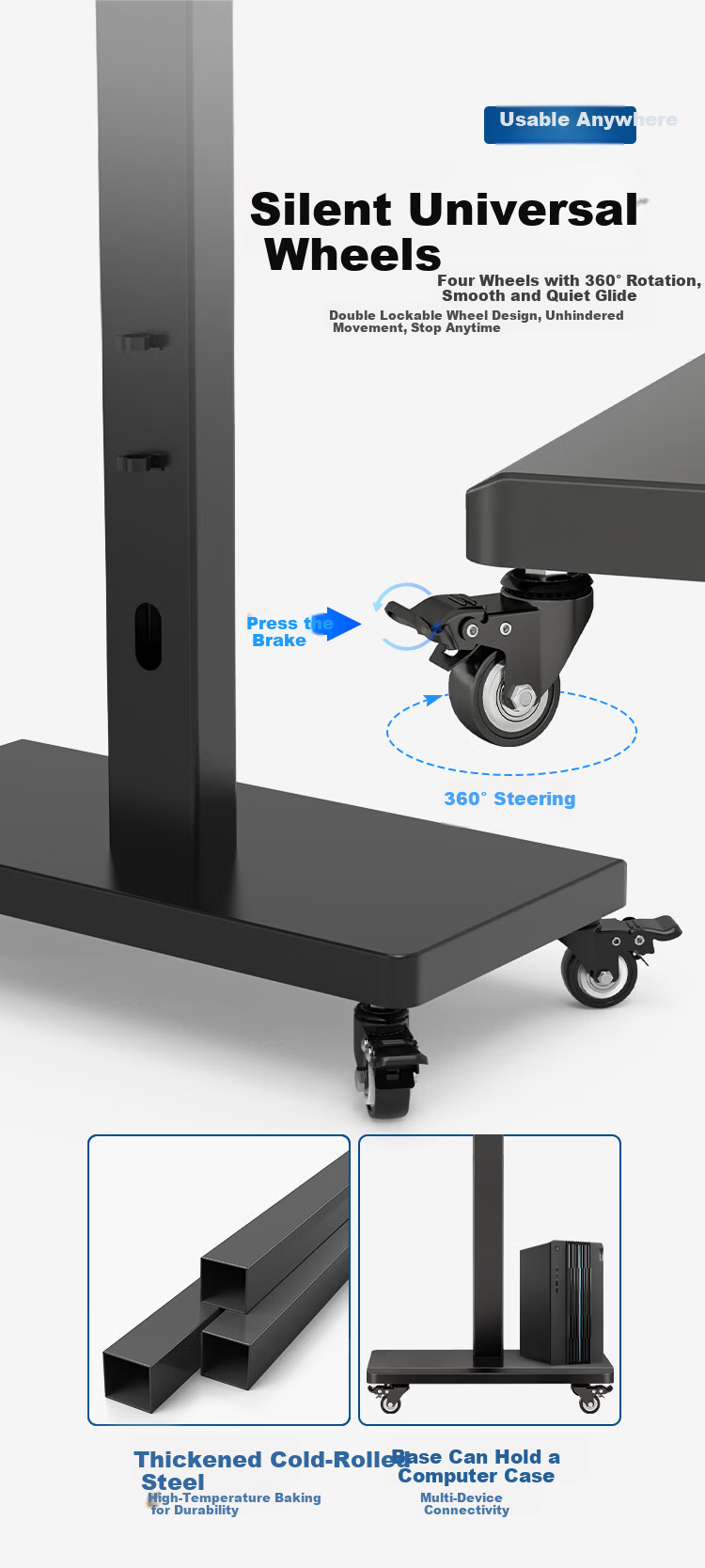 TAZD TV Stand Mobile 32-70 Inch Adjustable Height 90° Rotatable Floor Cart TV Mount Monitor Bracket Compatible with Xiaomi Hisense 8