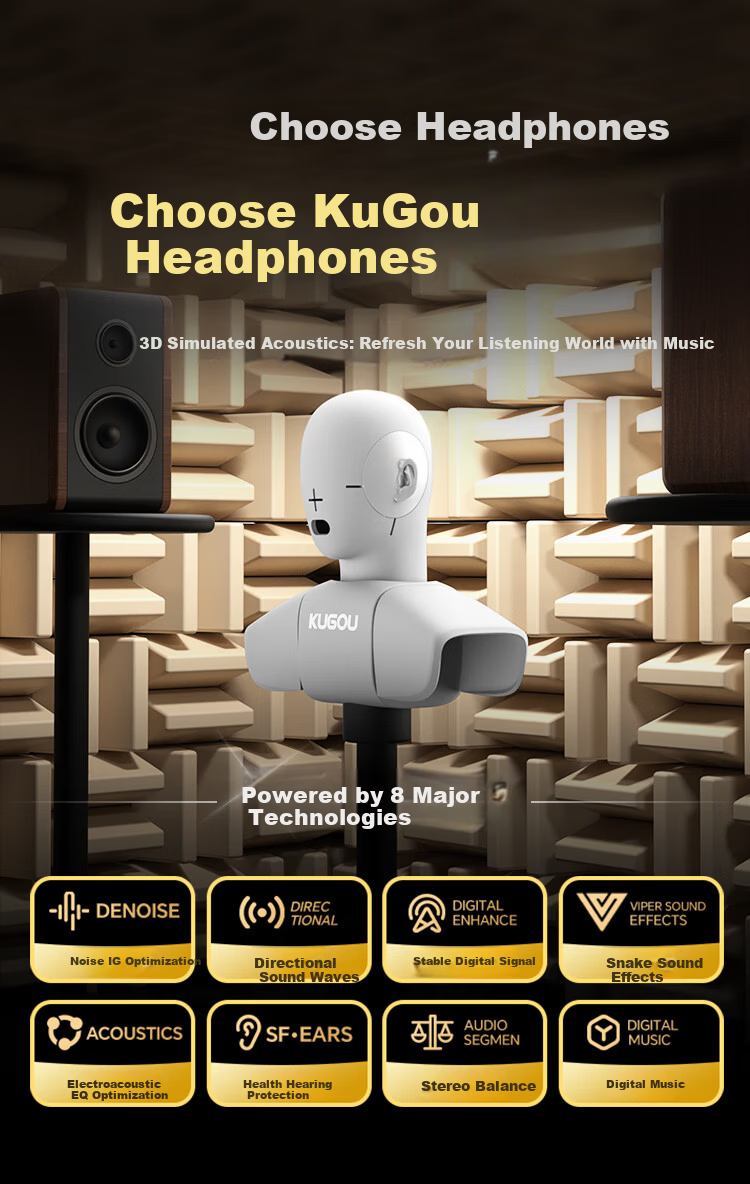 KUGOU Hi-Fi Enhanced Wired Semi-In-Ear Earphones 3.5mm with Remote HD Mic Compatible with Apple Huawei Honor Xiaomi Vivo Smartphones Computers Tablets F10 2