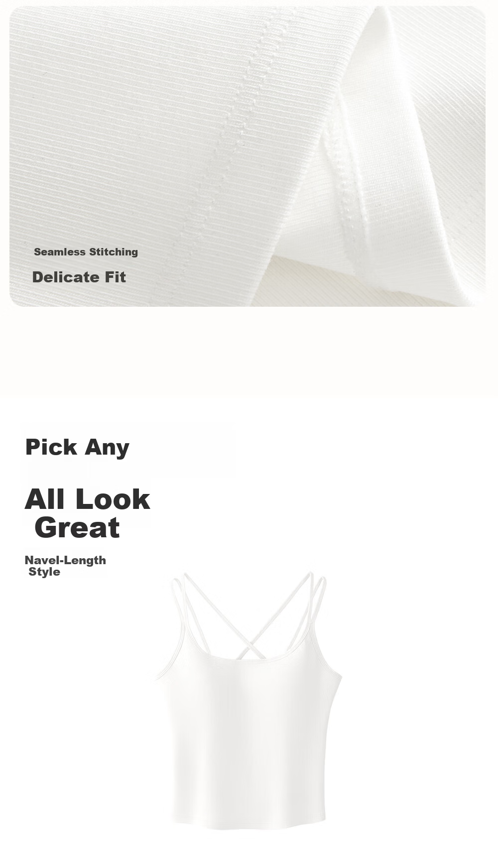 SecretWorld Zhao Jinmai Style Women's Camisole with Chest Pad, Bra-Free Integrated Back Design, White Outerwear and Innerwear 49