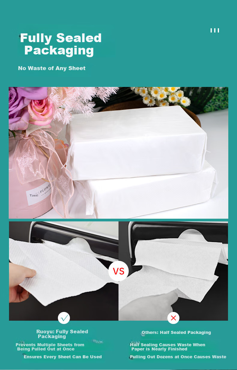 Ruoyu Commercial Hand Paper Bathroom Facial Tissue 1-Ply 130 Sheets * 20 Packs Absorbent Oil-Absorbing Hotel Kitchen Bulk Wholesale 6