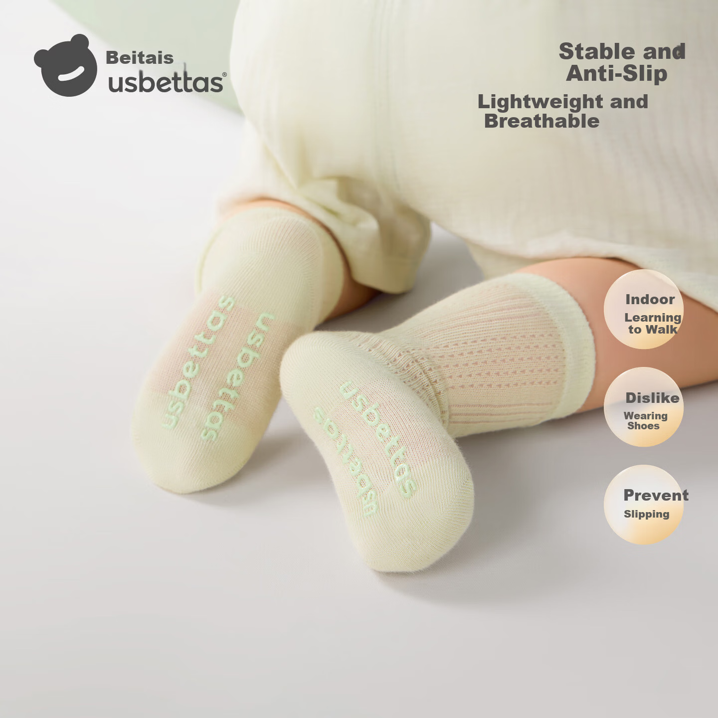 Betis Children's Socks Summer Thin Newborn Baby Mesh Mid-Calf Socks Solid Color Indoor Non-Slip Cooling Socks