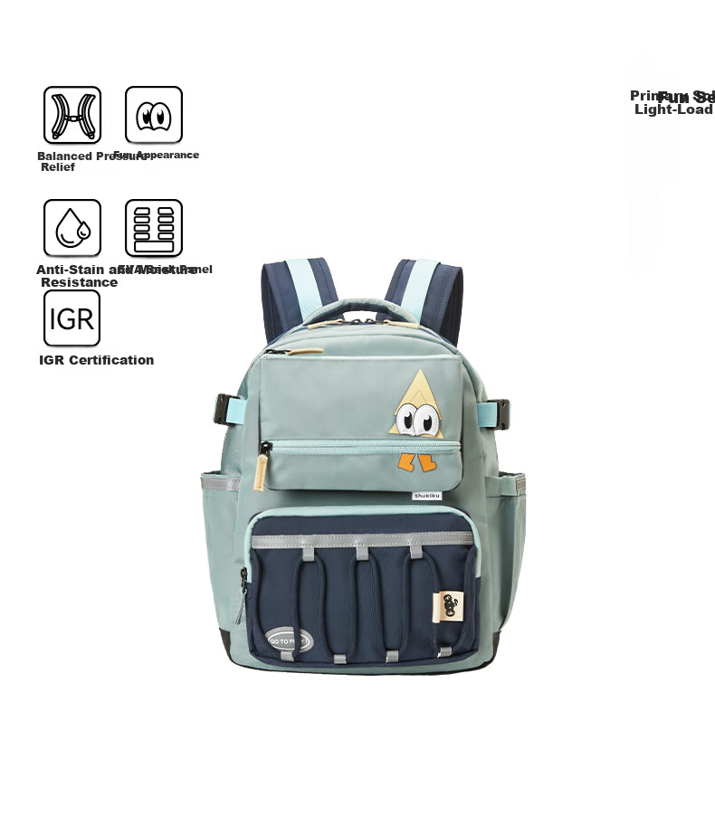 SHUKIKU Fun Look Children's Ergonomic Backpack Primary School Ultra-Lightweight Load-Reducing Double Shoulder Bag Gift Box Blue-Green M 5