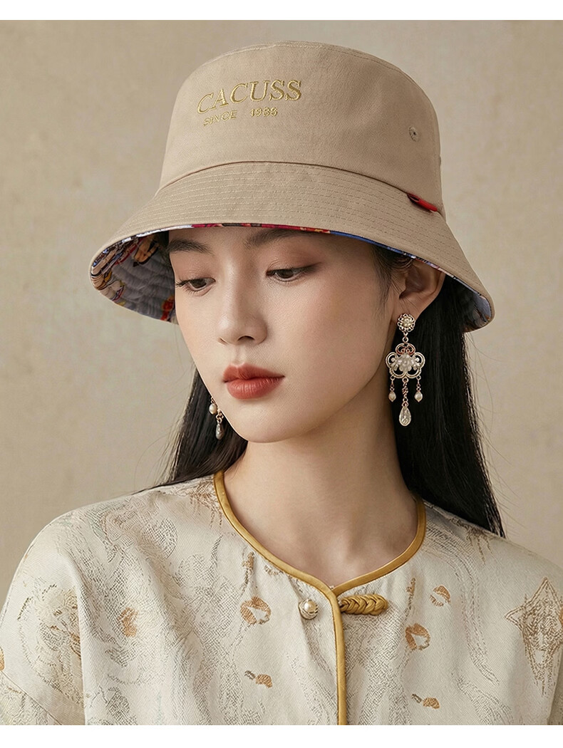 CACUSS Unisex Cotton Bucket Hat Four-Season Sun Protection Outdoor Wide Brim Fashion Fisherman Hat Autumn Black Medium 18