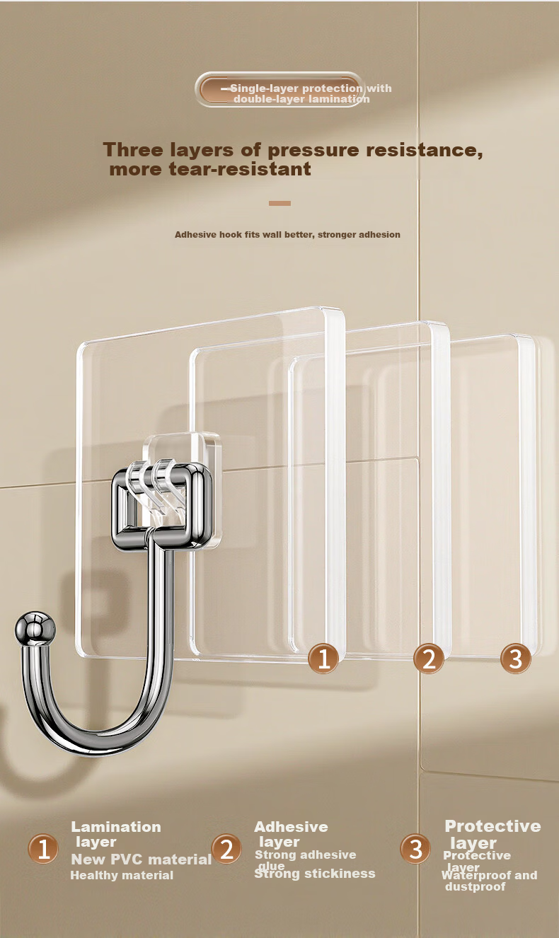 Baicaoyuan Strong Adhesive Hook Heavy Duty No Drilling Large Thickened Curved Hook Wall Mount Removable for Dormitory 8