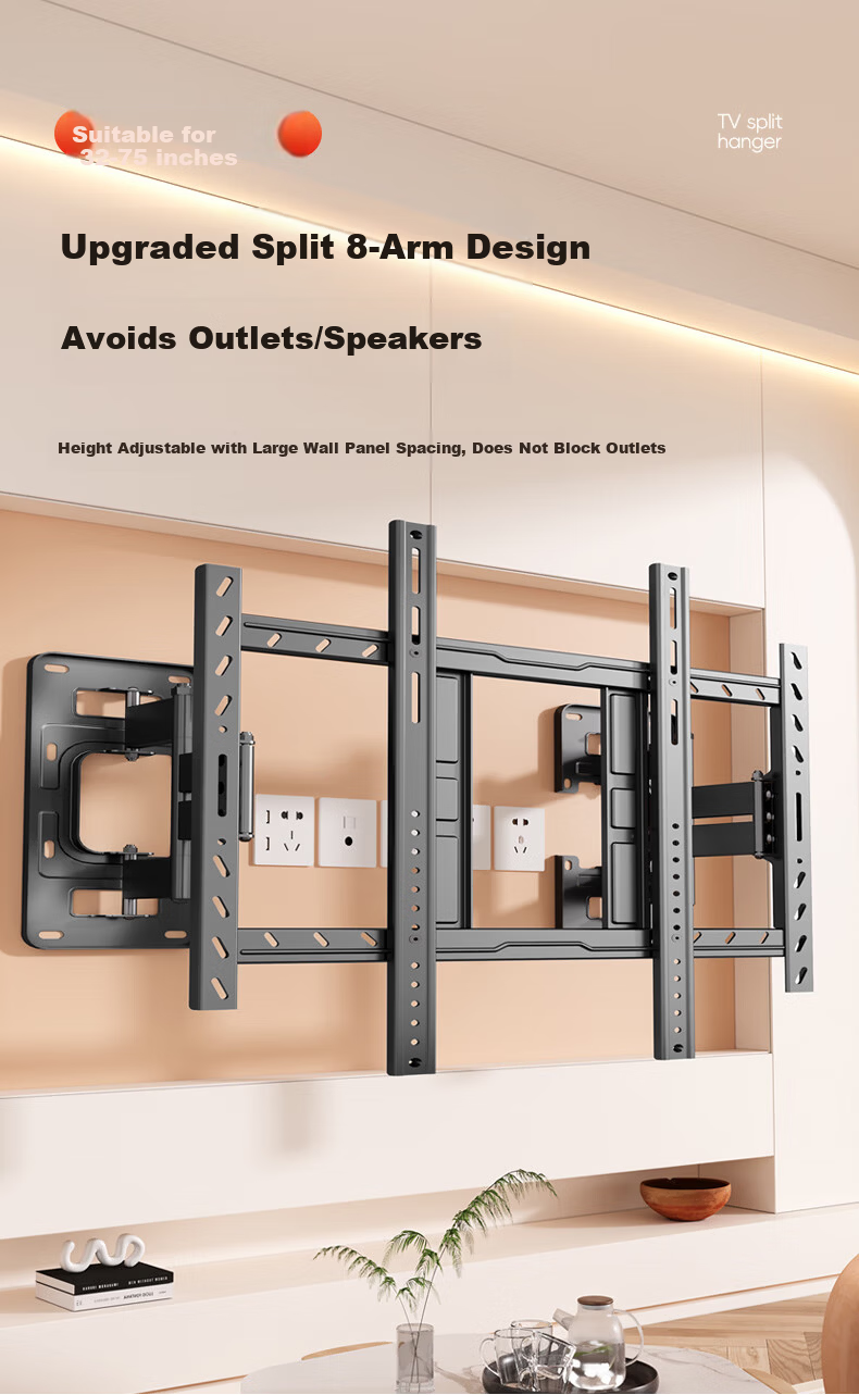 Behind Hero 32-75 Inch Eight-Arm Telescopic Rotating Ultra-Thin Inset TV Wall Mount Bracket Universal TV Mount for Hisense, Skyworth, Konka, Changhong, etc. 1