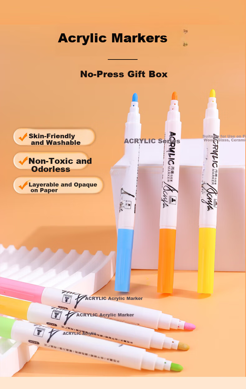 BOJIAO Acrylic Marker Set Waterproof Quick-Dry Large Capacity DIY Graffiti Drawing Color Pens Fluorescent Markers Student Birthday Children's Day Gift 48 Colors 1