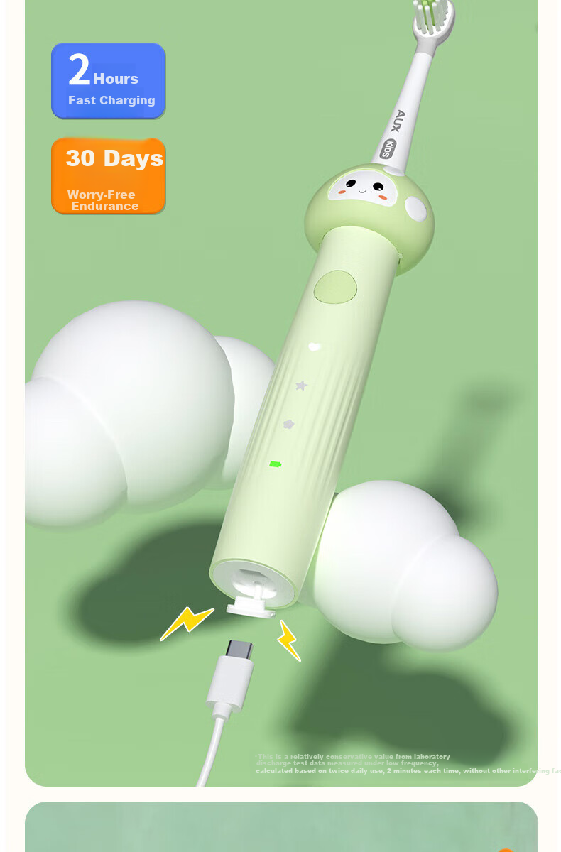 AUX Kids Electric Sonic Toothbrush for Ages 5-12, Gentle Soft Bristles, Waterproof, DIY Stickers, Pink Orange C01 8