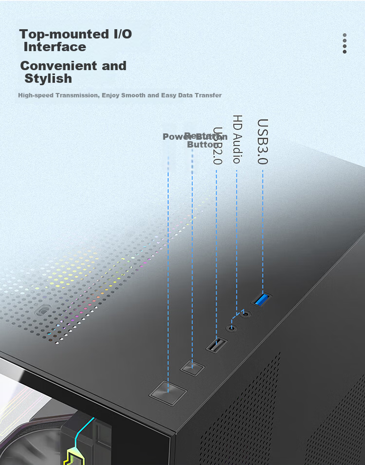 Ziyi Desktop Seaview Computer Case White No A-Pillar (Top 360mm Water Cooling/M-ATX Motherboard/9 Fan Slots/Long GPU) 8