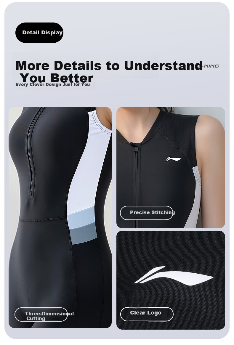 LI-NING Women's Premium Racing Swimsuit Professional Conservative Swimwear with Swim Cap Set 12