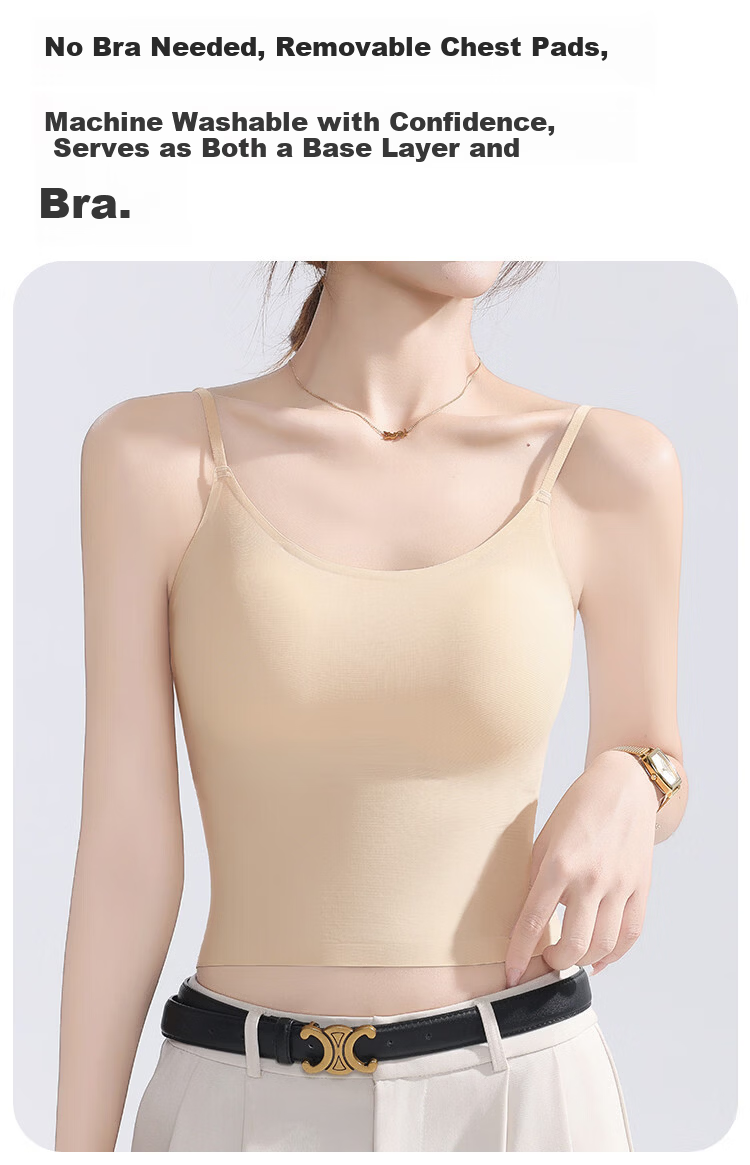 Urban Beauty [No Bra Needed] Women's Camisole with Chest Pad, Ice Silk Thin Seamless Back Beauty Underwear, Wearable as Outerwear or Innerwear 4