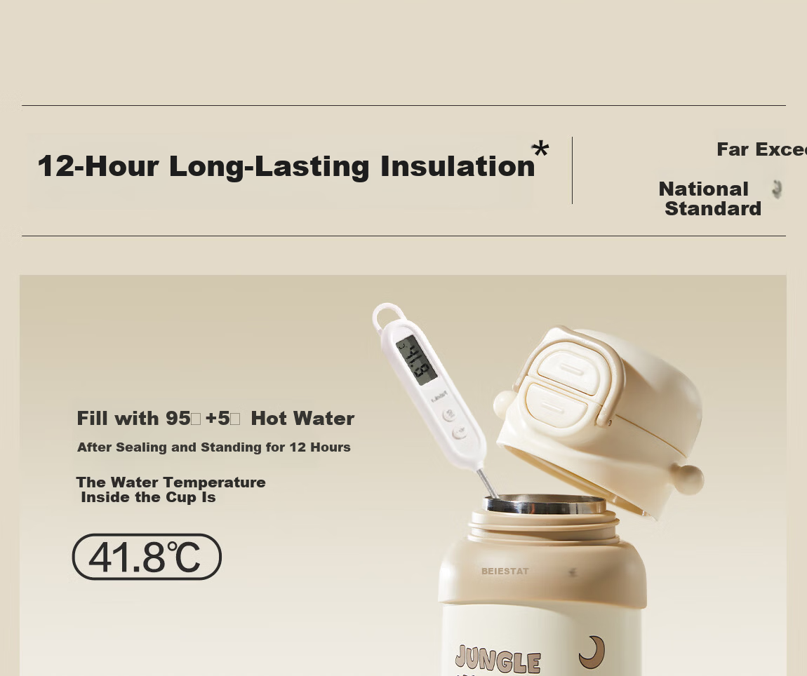 BEIE BEIESTATE Explorer Kids Insulated 3-in-1 Straw Cup 316L Stainless Steel Kindergarten Baby Water Bottle School Use 7
