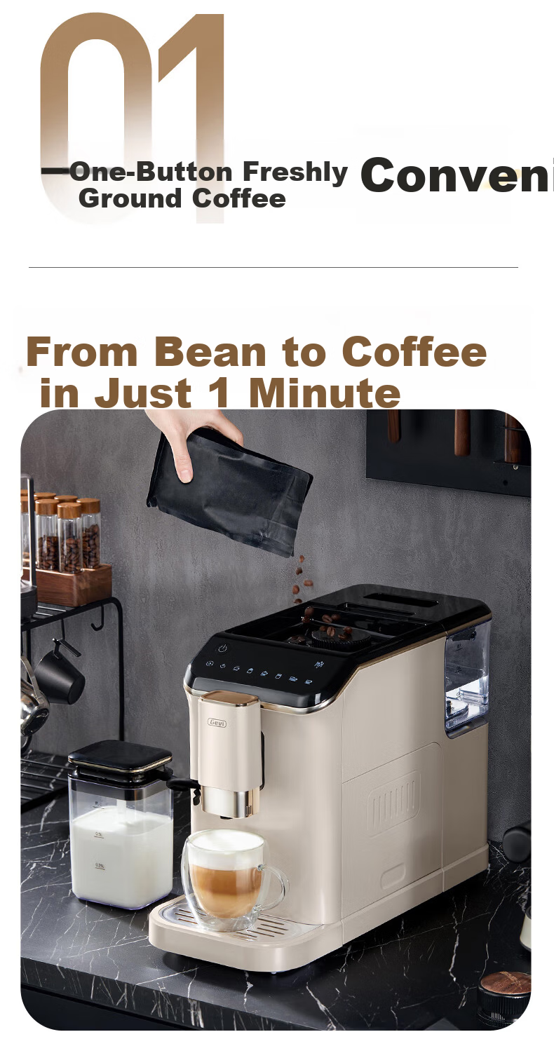Gevi Fully Automatic Coffee Machine Small Grinder Integrated Italian American Coffee Dual Heating System GV-K01S One-Key Bean Cleaning [7-Day Free Trial] [Price Protection 618] 6