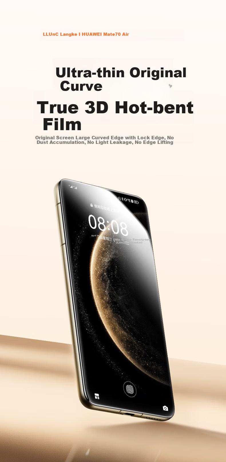 Langke [2-Pack] Tempered Glass Screen Protector for Huawei Mate 70 AIR, Ultra-Clear, Anti-Drop, Explosion-Proof, Curved Full-Screen, No White Edges, Scratch-Resistant Tempered Film 1