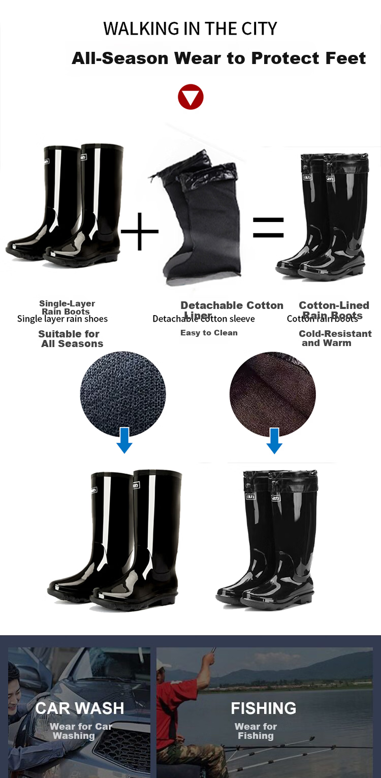Warrior Men's Waterproof Rain Boots with Fleece Lining, Warm, Fashionable, Non-slip, Durable Outdoor Mid-Calf Black Size 40 HL838 3