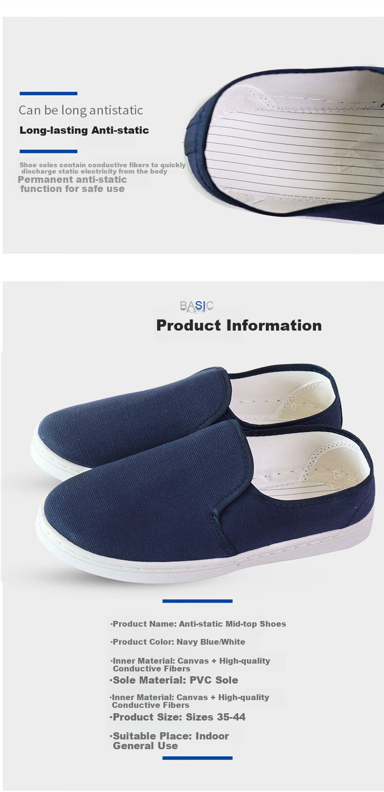 BAIGE Anti-Static Shoes, Dust-Free Shoes, Electronic Factory Men's And Women's Breathable Workshop Anti-Static Four-Hole Shoes, Work Shoes, Blue, Size 40, CW208512 4