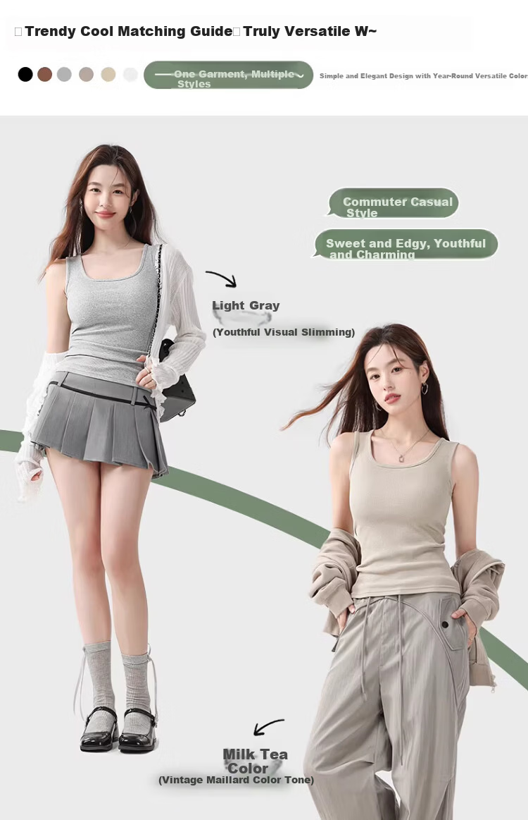 GUJIN 92% Cotton Wide Shoulder Women's Tank Top Camisole No Chest Pad Base Layer Shirt Outerwear Blazer Inner Wear M 6